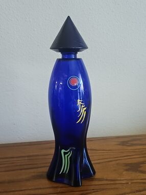 Cobalt Blue Napa Saki Empty Decanter Décor Bottle Screw Top Tote 8